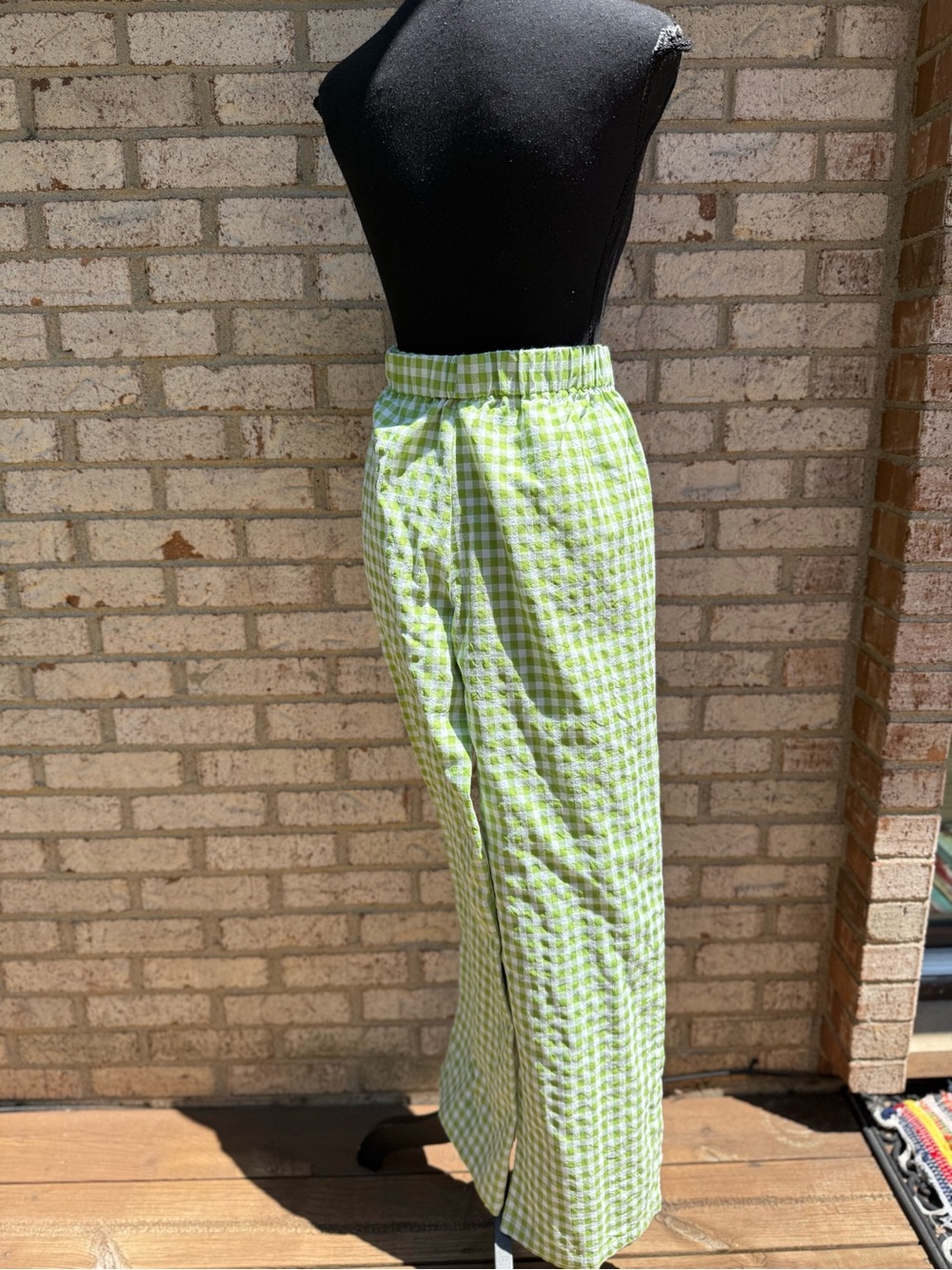 Green Gingham Wide-Leg Pants size L wide leg pre-owned with gift . - Picture 5 of 16
